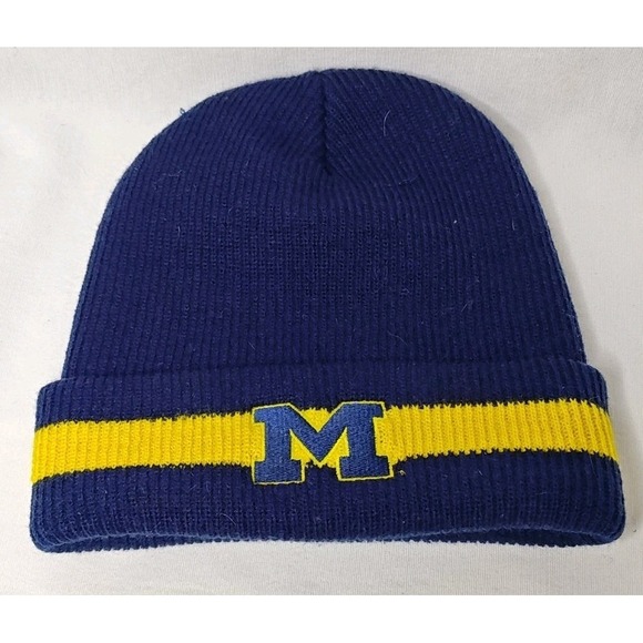 Vintage Nike 90s University Of Michigan Blue Yellow Beanie OSFM Adult Hat Cap